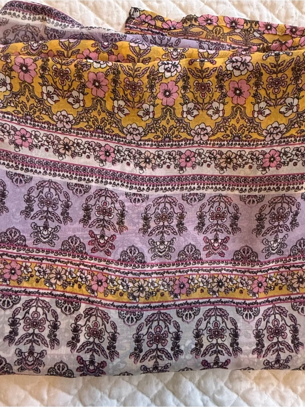 Floral Stripe Lavender & Mustard Lightweight Scarf Wrap